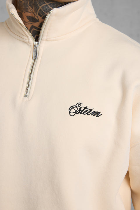 BEIGE SIGNATURE OVERSIZED HALFZIP SWEATER
