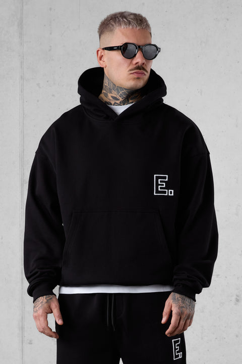 BLACK E. STATEMENT OVERSIZED HOODIE