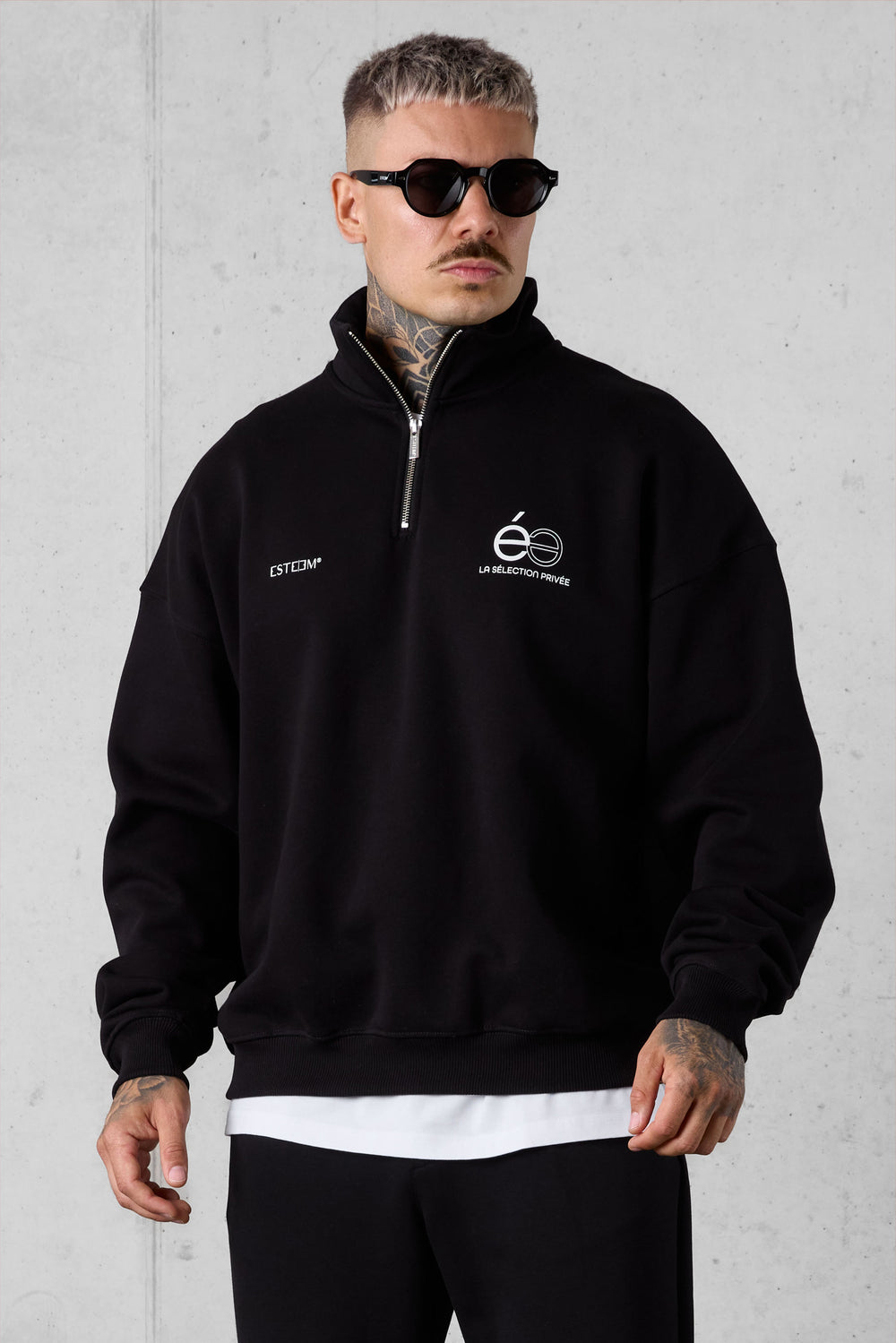 BLACK OPPOSÉ OVERSIZED HALFZIP SWEATER