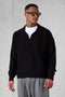 BLACK OVERSIZED KNIT POLO SWEATER