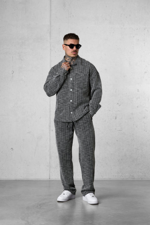 BLACK STRIPED JACQUARD LOOSE PANTS