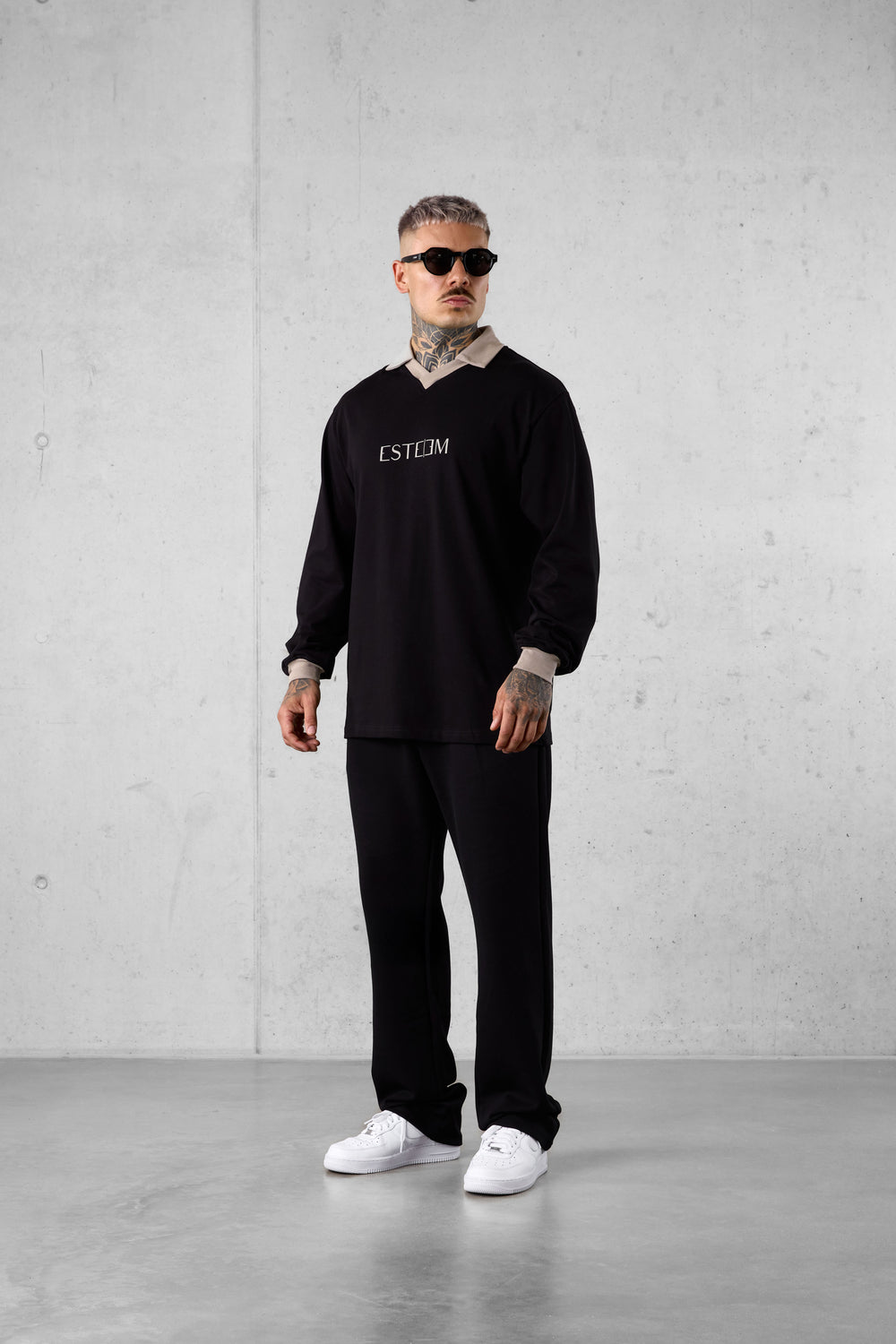 BLACK KHAKI V-NECK POLO LONGSLEEVE