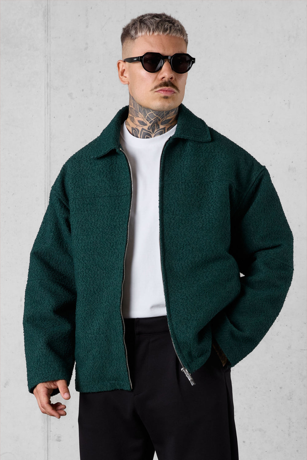 DARKGREEN BOUCLÉ OVERSIZED JACKET