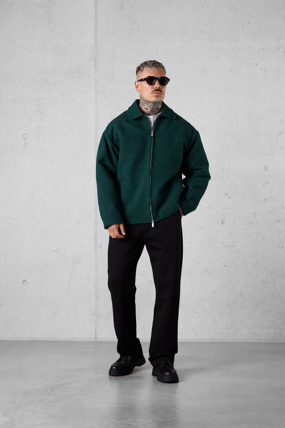 DARKGREEN BOUCLÉ OVERSIZED JACKET