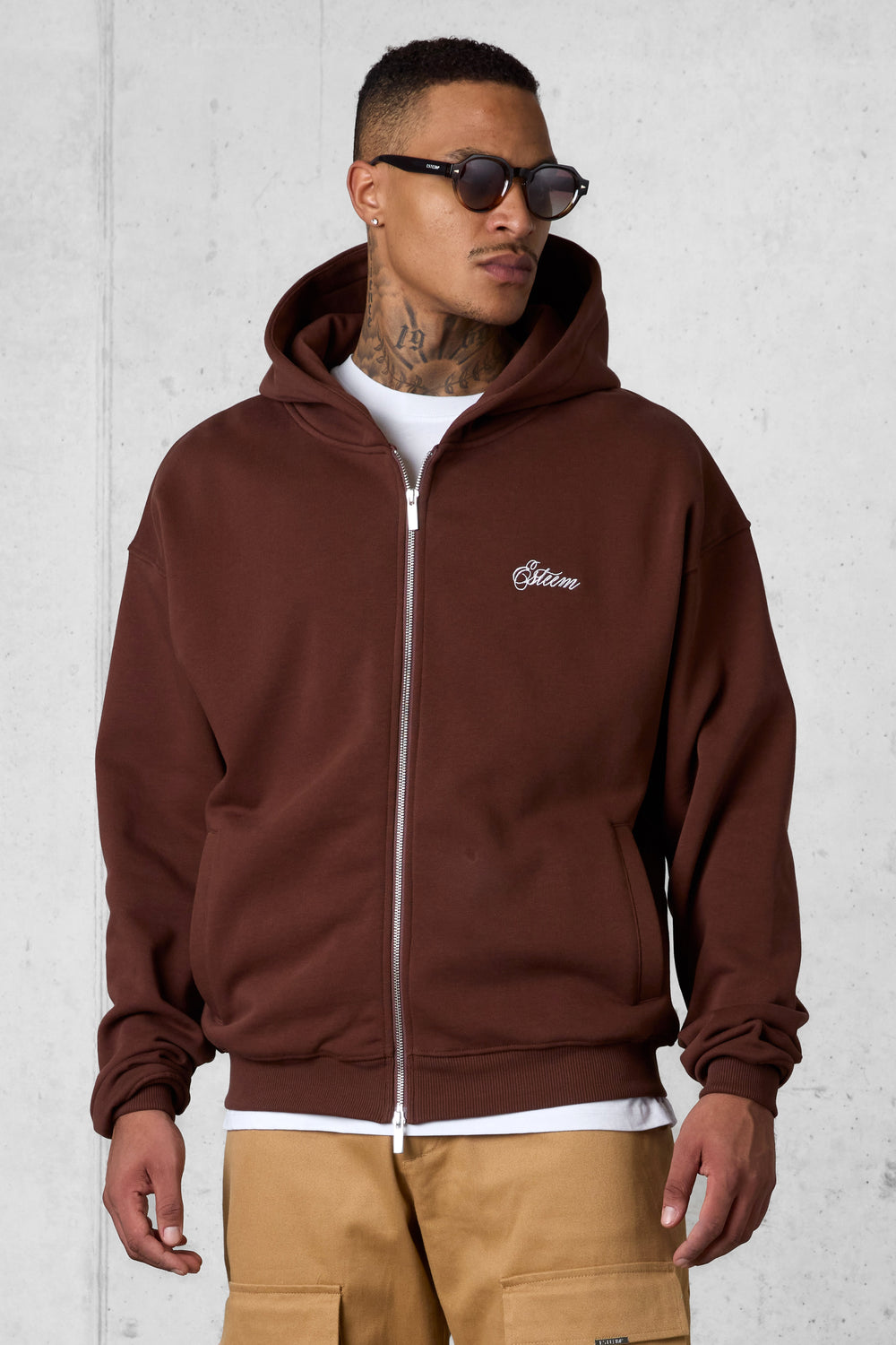 DOWNTOWNBROWN SIGNATURE OVERSIZED ZIP HOODIE