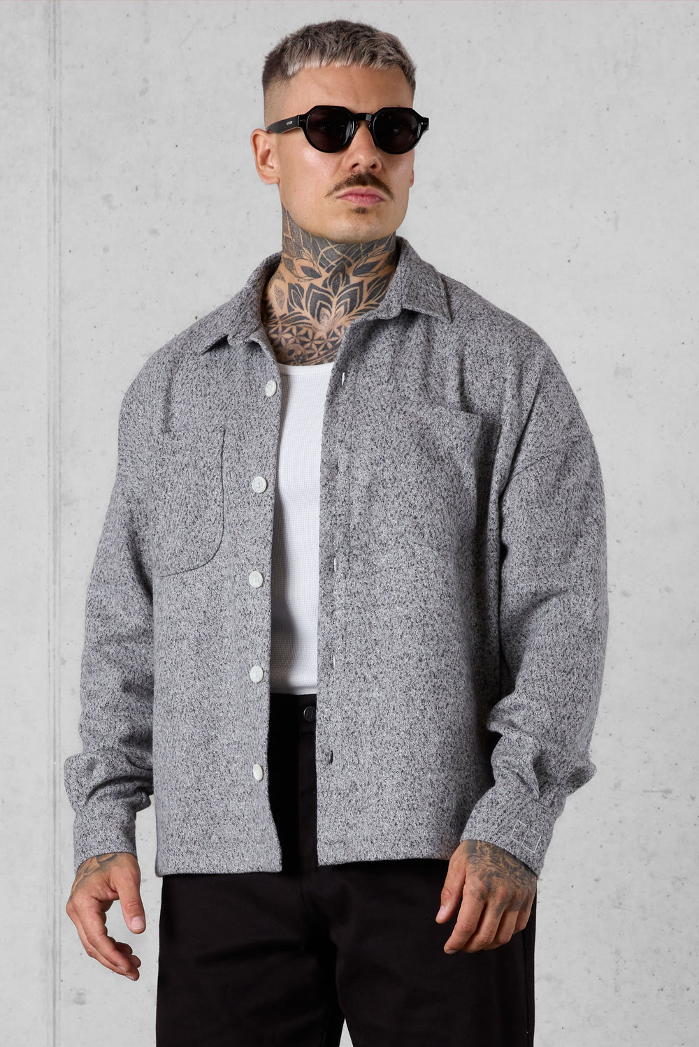 GREY HERRINGBONE OVERSIZED FLANNEL SHIRT