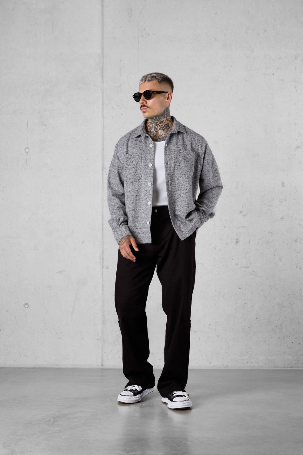 GREY HERRINGBONE OVERSIZED FLANNEL SHIRT