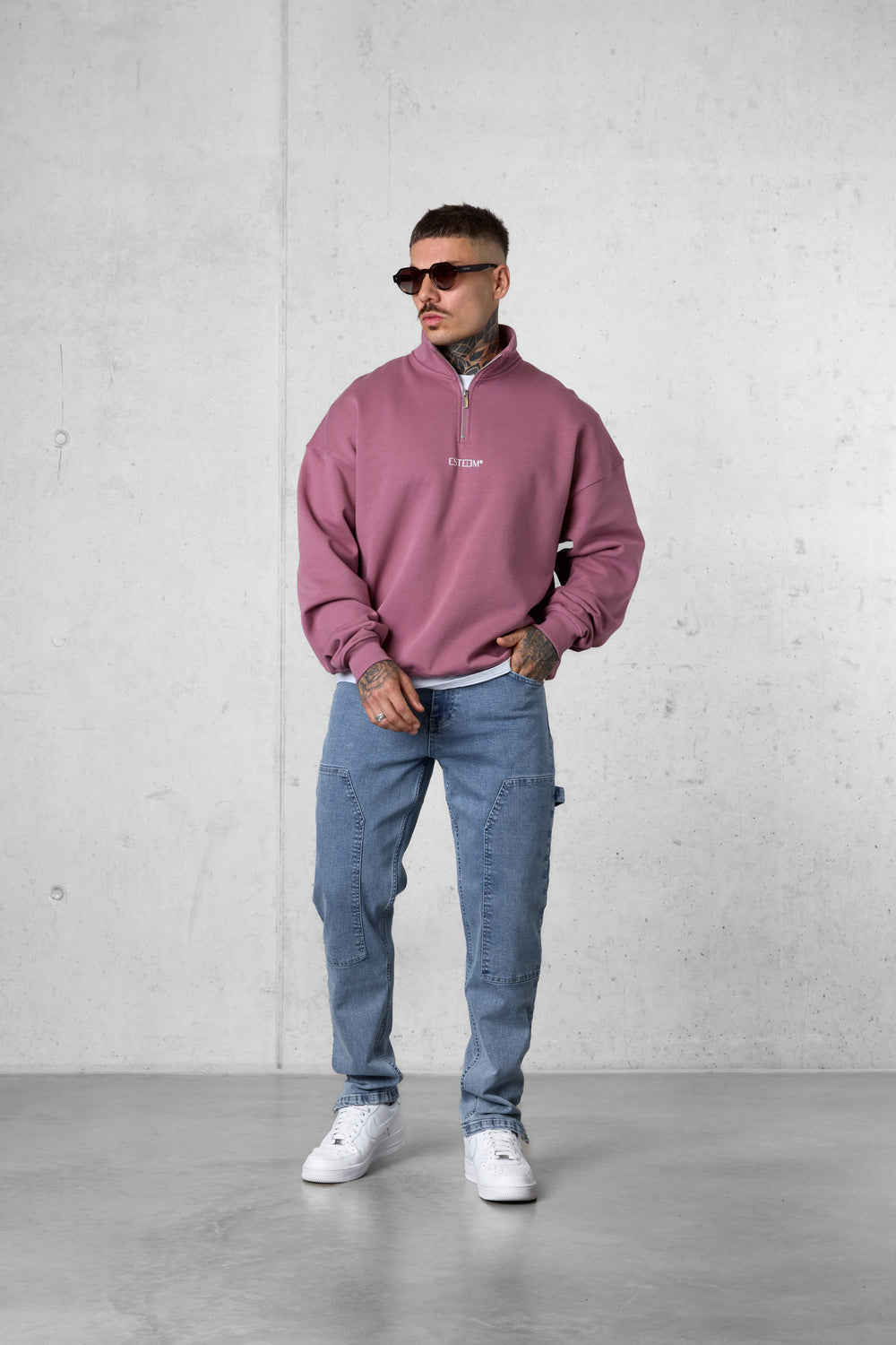 MAUVEROSE DISCREET OVERSIZED HALFZIP SWEATER