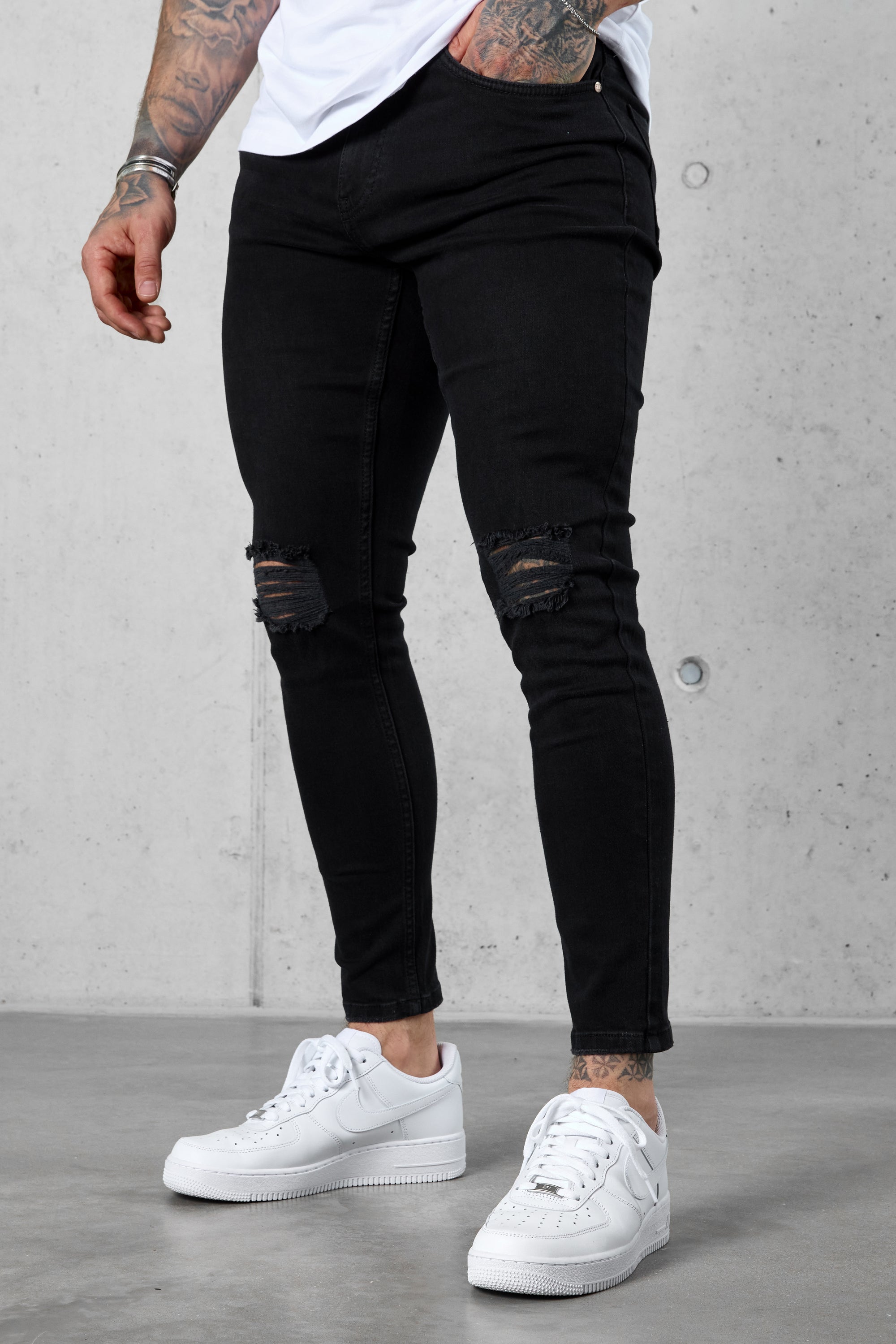 Washed Black Destroyed Jeans - Main Image