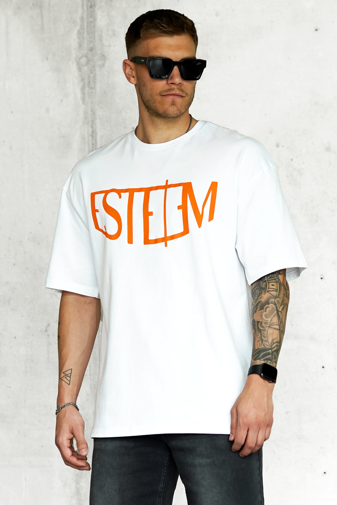 White Orange Arc Oversized Tee ESTEEM Clothing