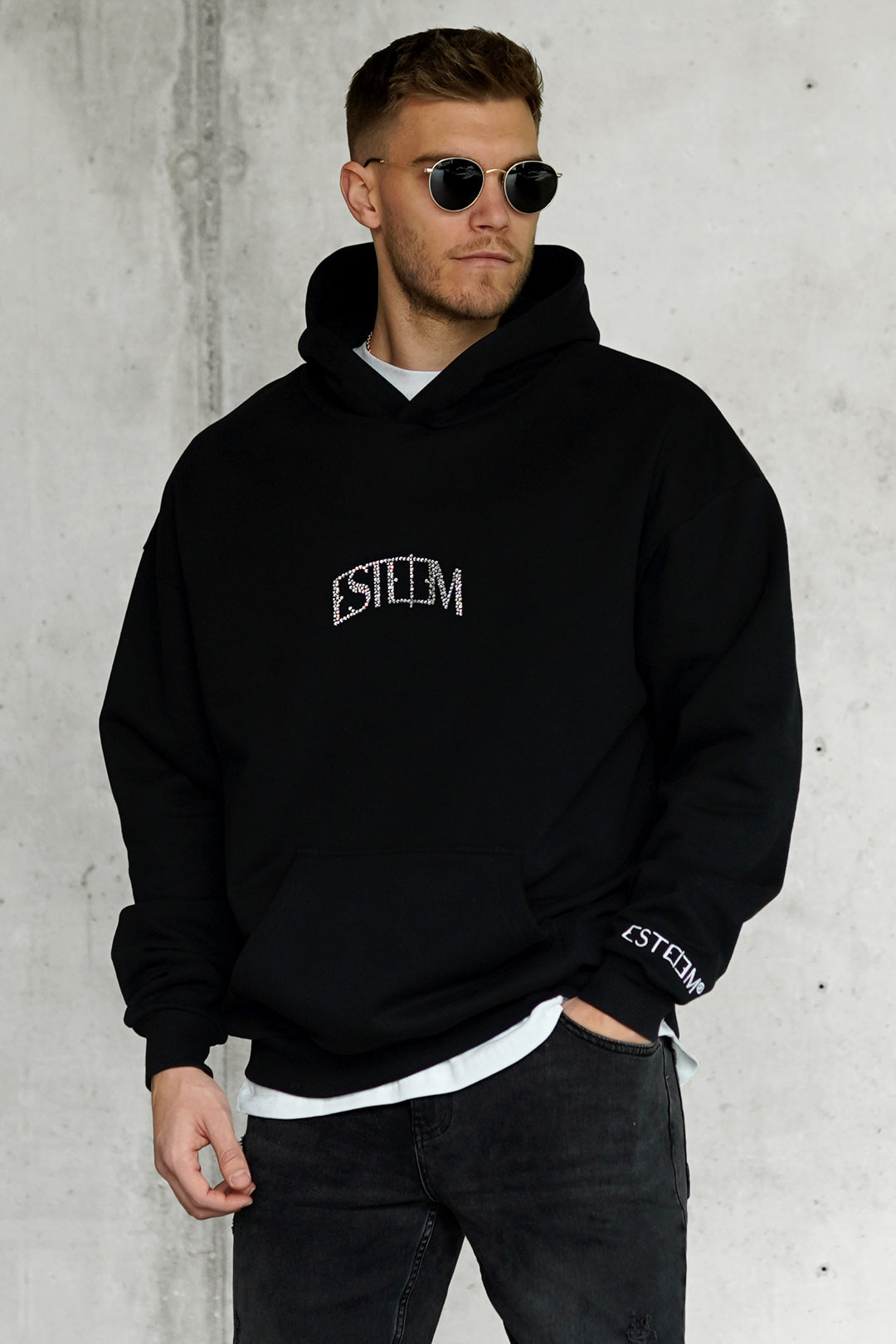 Black Rhinestone Oversized Hoodie ESTEEM Clothing