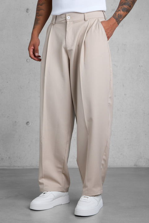 BEIGE BARREL PANTS