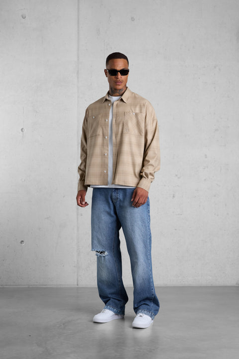 BEIGE PLAID OVERSIZED SHIRT