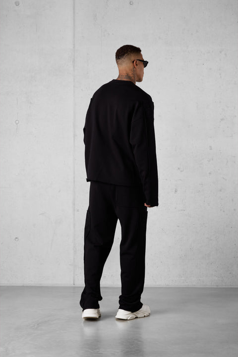 BLACK APPLIQUÉ DISTRESSED LOOSE SWEATPANTS