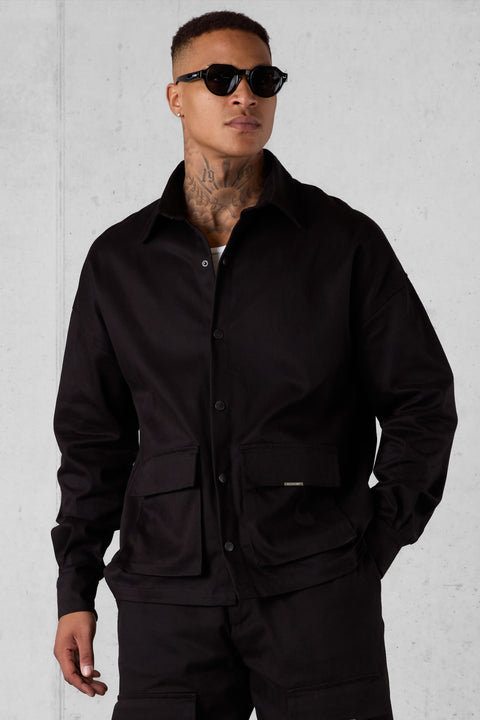 BLACK CARGO OVERSIZED CHINO SHIRT