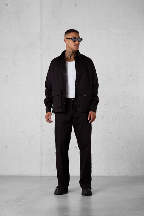BLACK CARGO OVERSIZED CHINO SHIRT