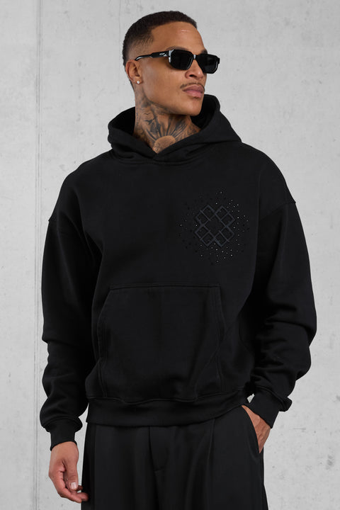 BLACK MONOGRAM RHINESTONE OVERSIZED HOODIE