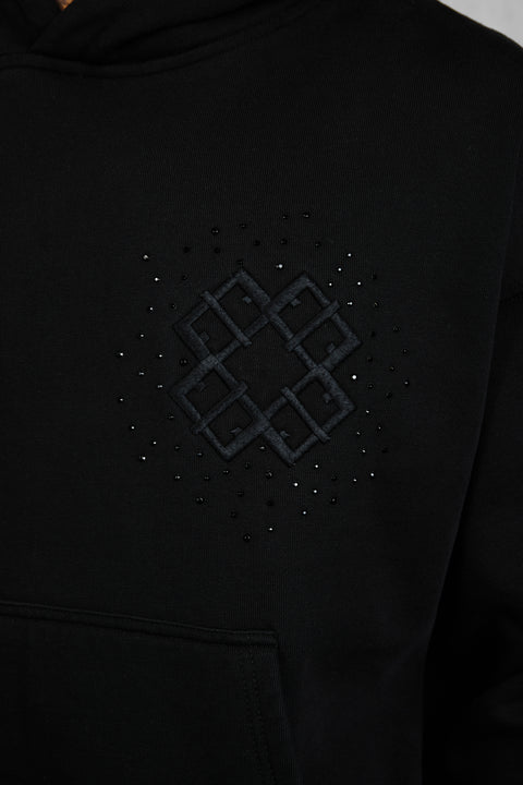 BLACK MONOGRAM RHINESTONE OVERSIZED HOODIE