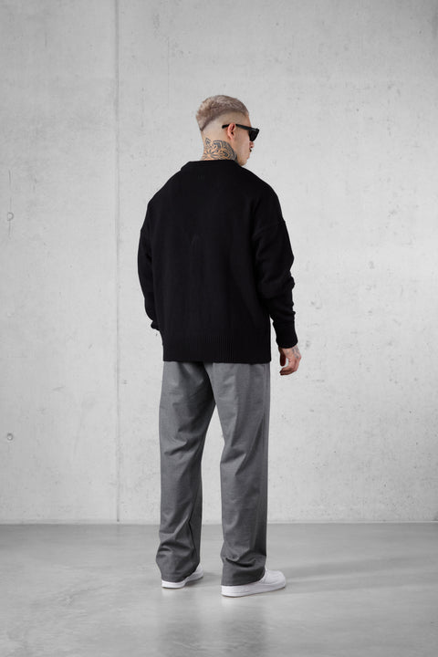 BLACK OVERSIZED KNIT CARDIGAN