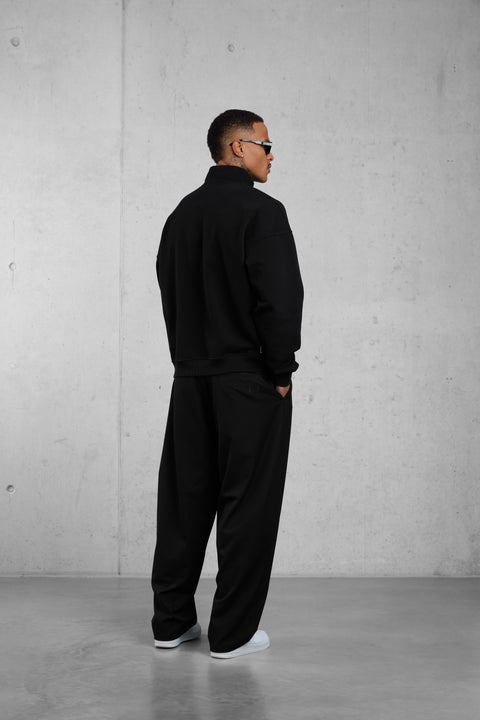 BLACK SIGNATURE OVERSIZED HALFZIP SWEATER