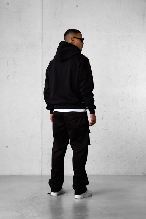 BLACK SIGNATURE OVERSIZED ZIP HOODIE