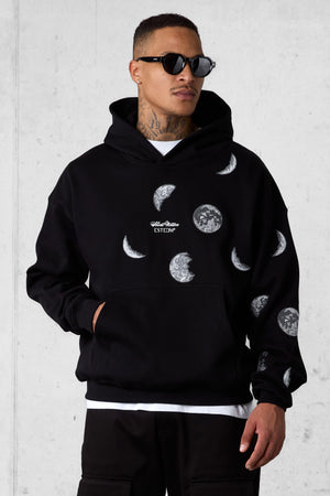 BLACK SILENT MOTION MOON OVERSIZED HOODIE