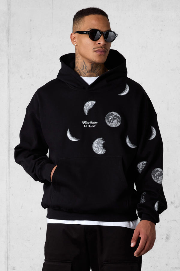BLACK SILENT MOTION MOON OVERSIZED HOODIE