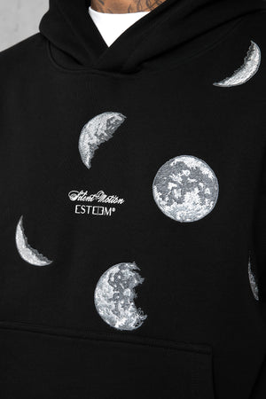 BLACK SILENT MOTION MOON OVERSIZED HOODIE