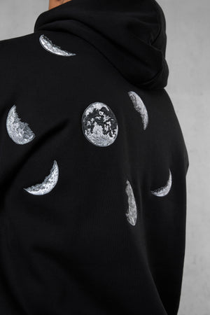 BLACK SILENT MOTION MOON OVERSIZED HOODIE