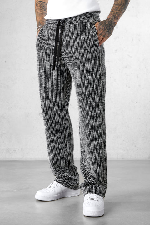 BLACK STRIPED JACQUARD LOOSE PANTS