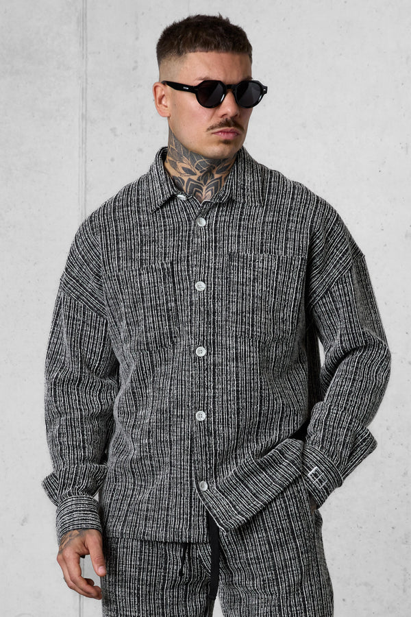 BLACK STRIPED JACQUARD OVERSIZED SHIRT