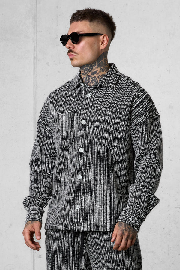 BLACK STRIPED JACQUARD OVERSIZED SHIRT