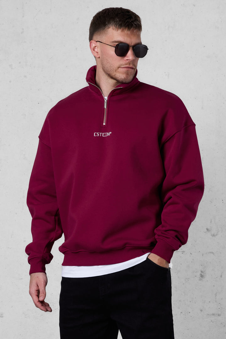 BEETROOT DISCREET OVERSIZED HALFZIP SWEATER