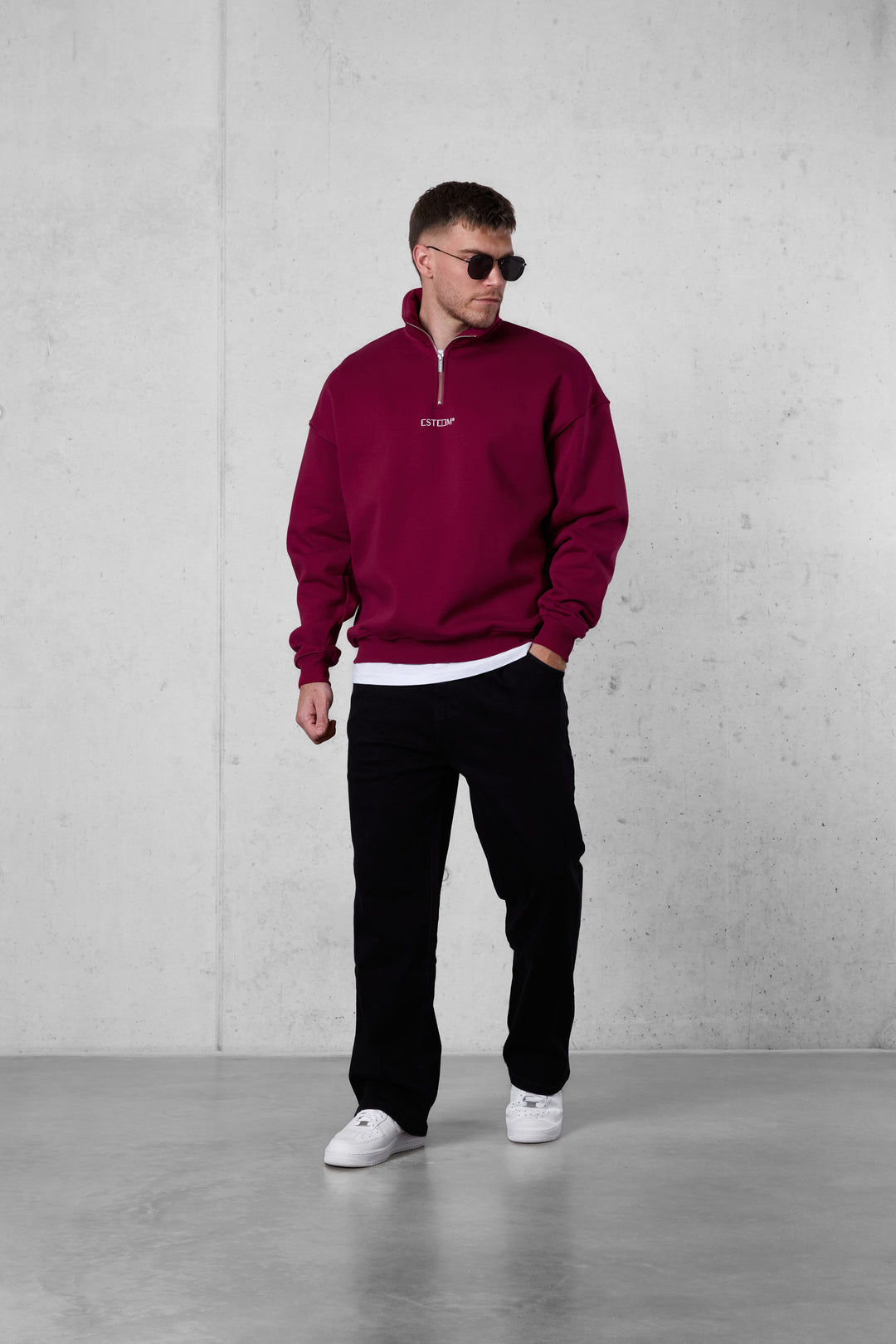 BEETROOT DISCREET OVERSIZED HALFZIP SWEATER