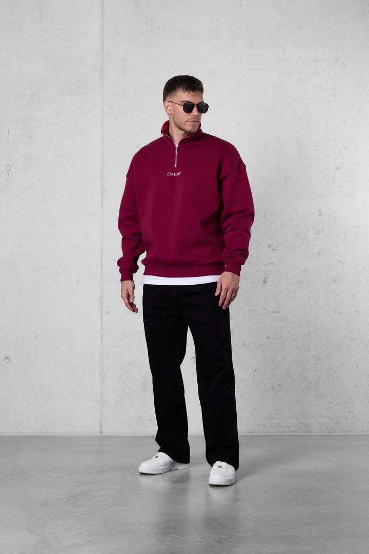 BEETROOT DISCREET OVERSIZED HALFZIP SWEATER