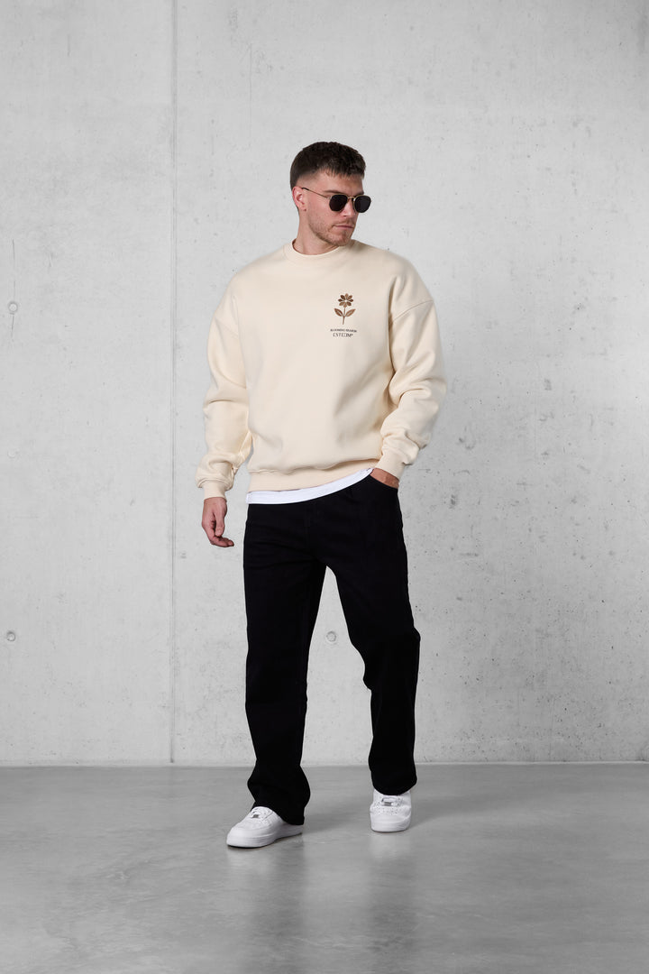 BEIGE BLOOMING SEASON LOGO OVERSIZED SWEATER