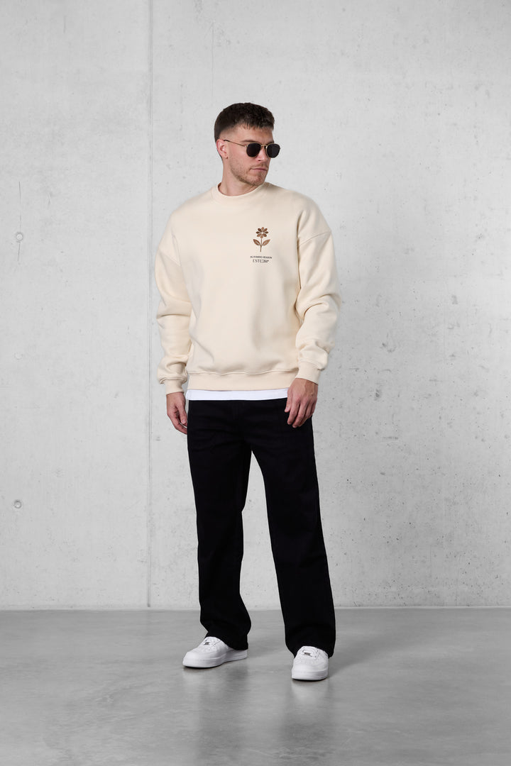 BEIGE BLOOMING SEASON LOGO OVERSIZED SWEATER