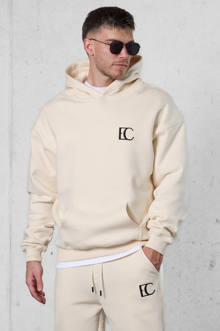 BEIGE EC LOGO OVERSIZED HOODIE