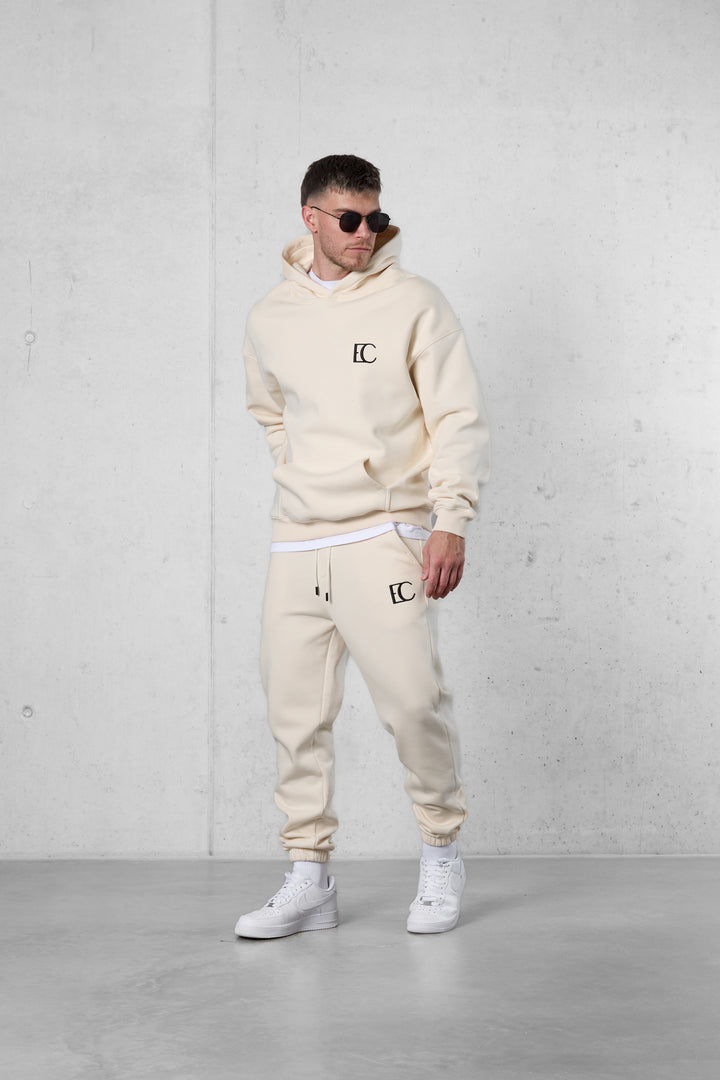 BEIGE EC LOGO OVERSIZED HOODIE