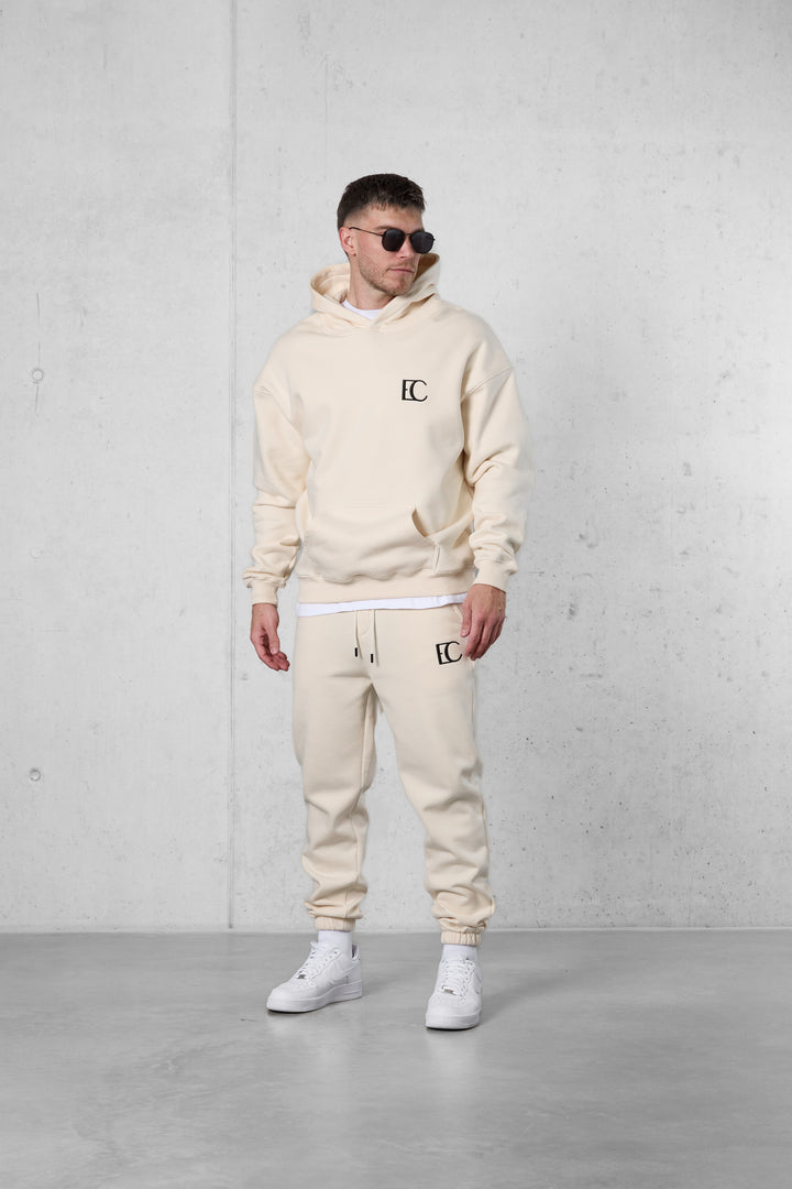 BEIGE EC LOGO OVERSIZED HOODIE