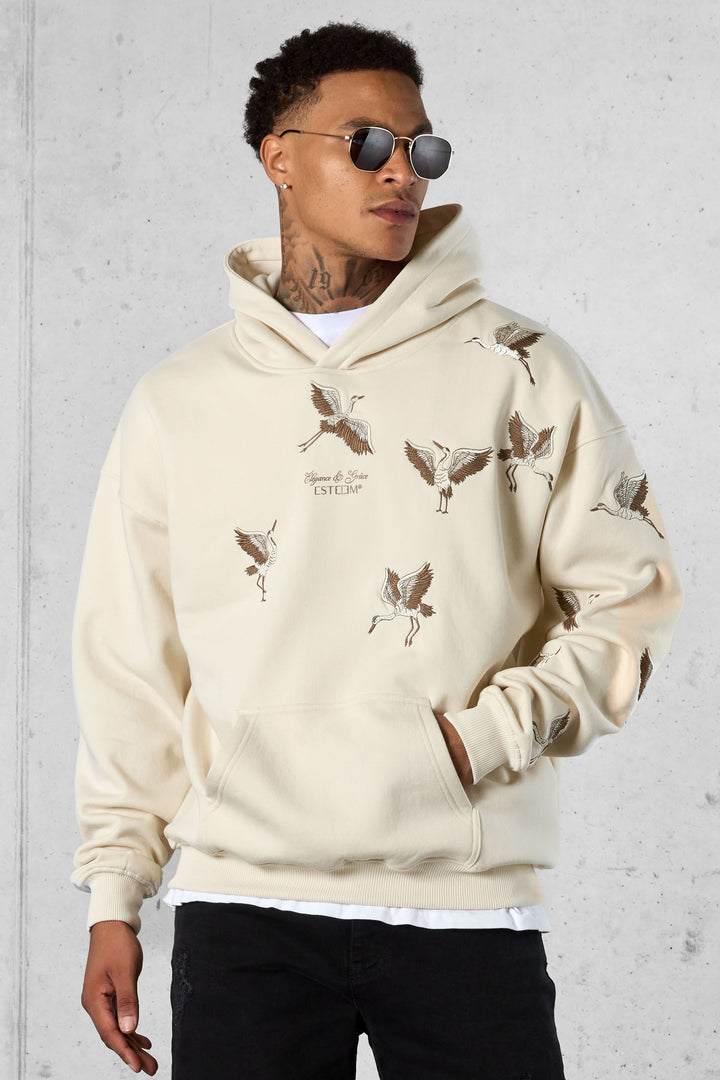 BEIGE LA GRUE LOGO OVERSIZED HOODIE