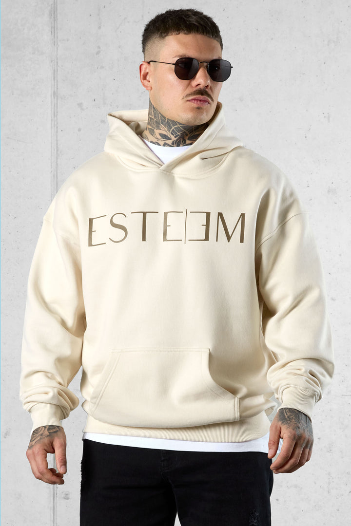 BEIGE LETTERING OVERSIZED HOODIE