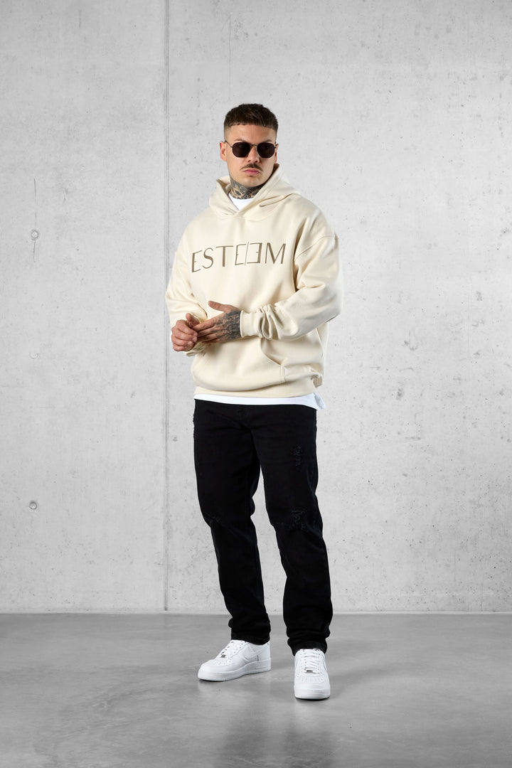 BEIGE LETTERING OVERSIZED HOODIE