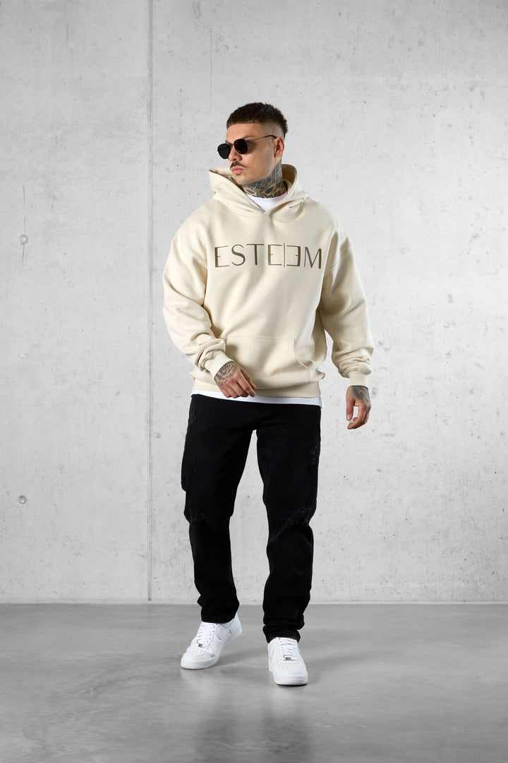 BEIGE LETTERING OVERSIZED HOODIE