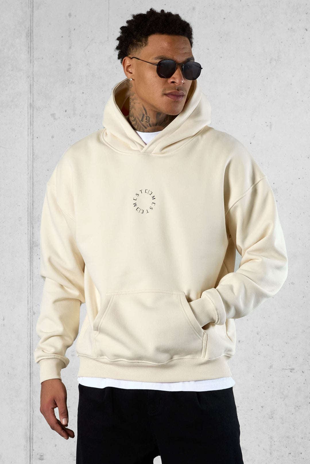 BEIGE MIXED CIRCLES OVERSIZED HOODIE