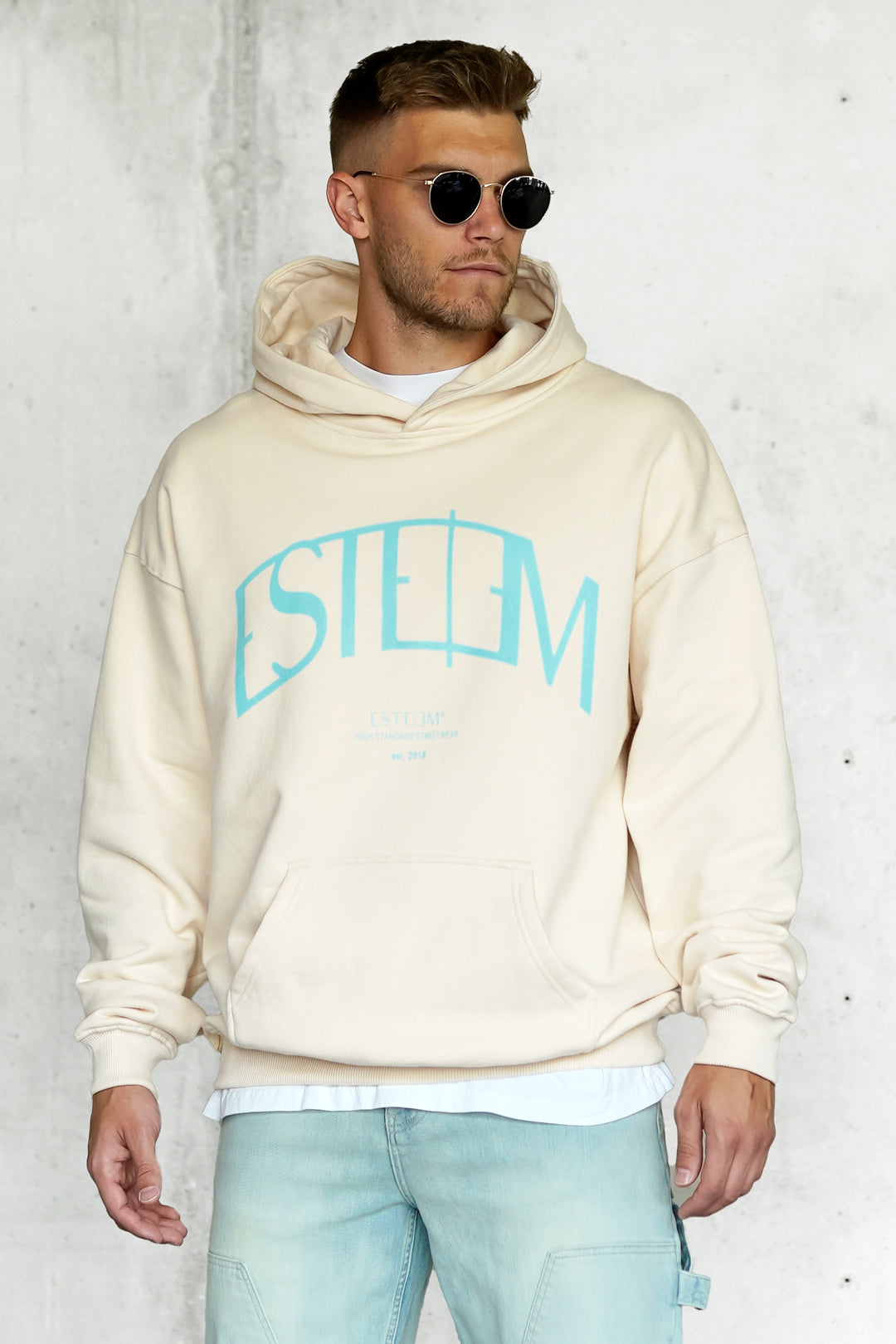 BEIGE TURQUOISE CURVE OVERSIZED HOODIE