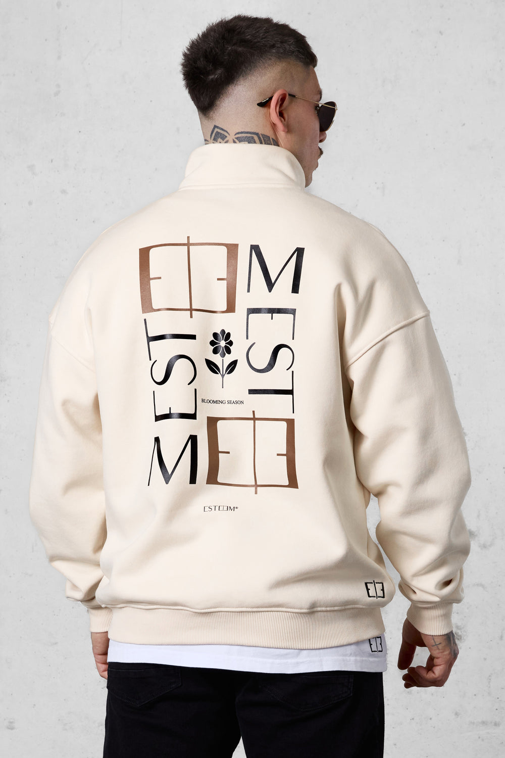 BEIGE BLOOMING SEASON OVERSIZED HALFZIP SWEATER