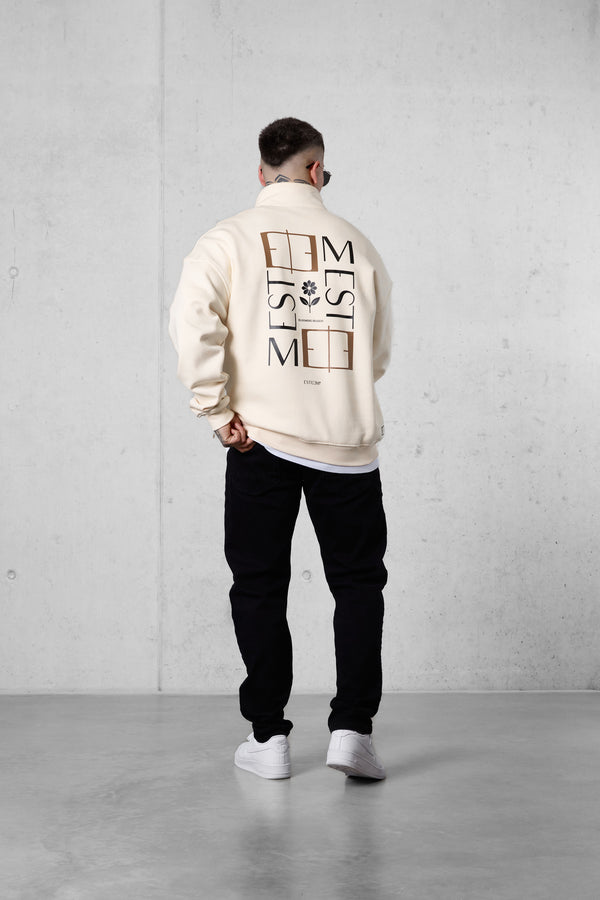 BEIGE BLOOMING SEASON OVERSIZED HALFZIP SWEATER