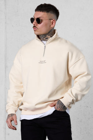 BEIGE BLOOMING SEASON OVERSIZED HALFZIP SWEATER