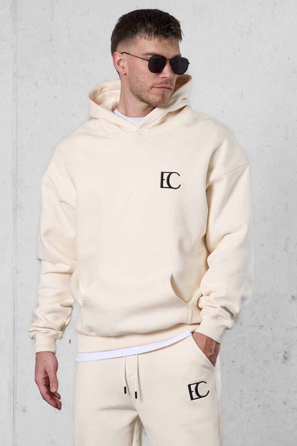 BEIGE EC LOGO OVERSIZED HOODIE